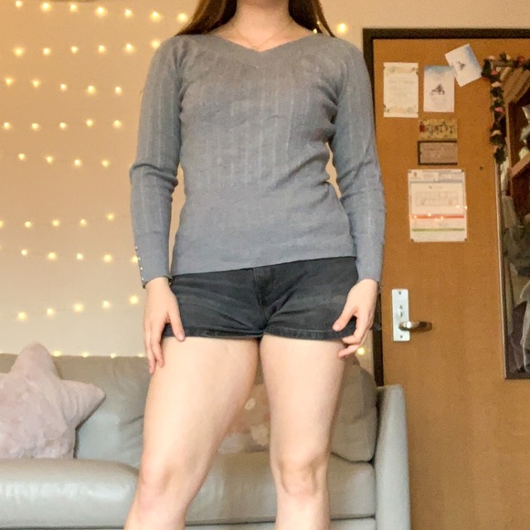 White House Black Market Gray Sweater with Silver Buttons - Picture 2 of 7